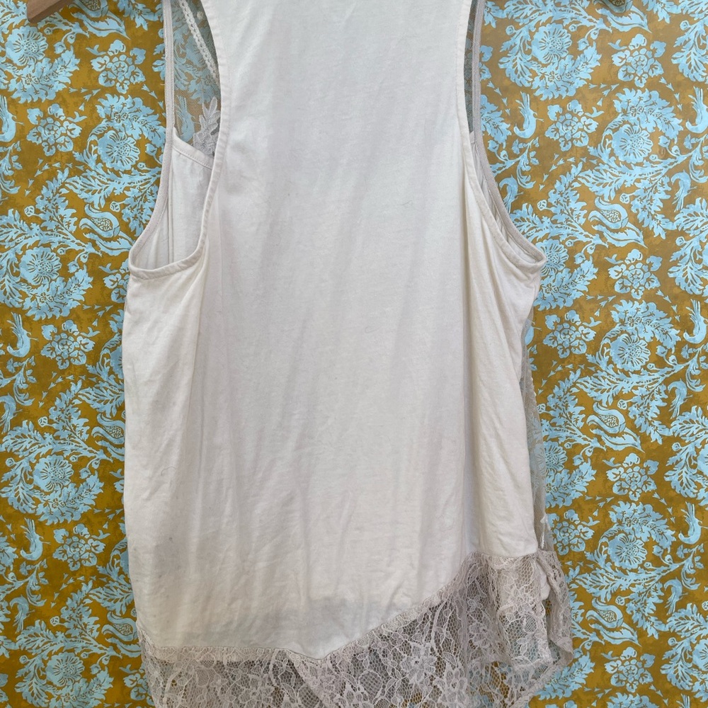 Leifnotes Anthropologie Sleeveless Tank Top Boho Lace Overlay Knit Ivory - Picture 3 of 4